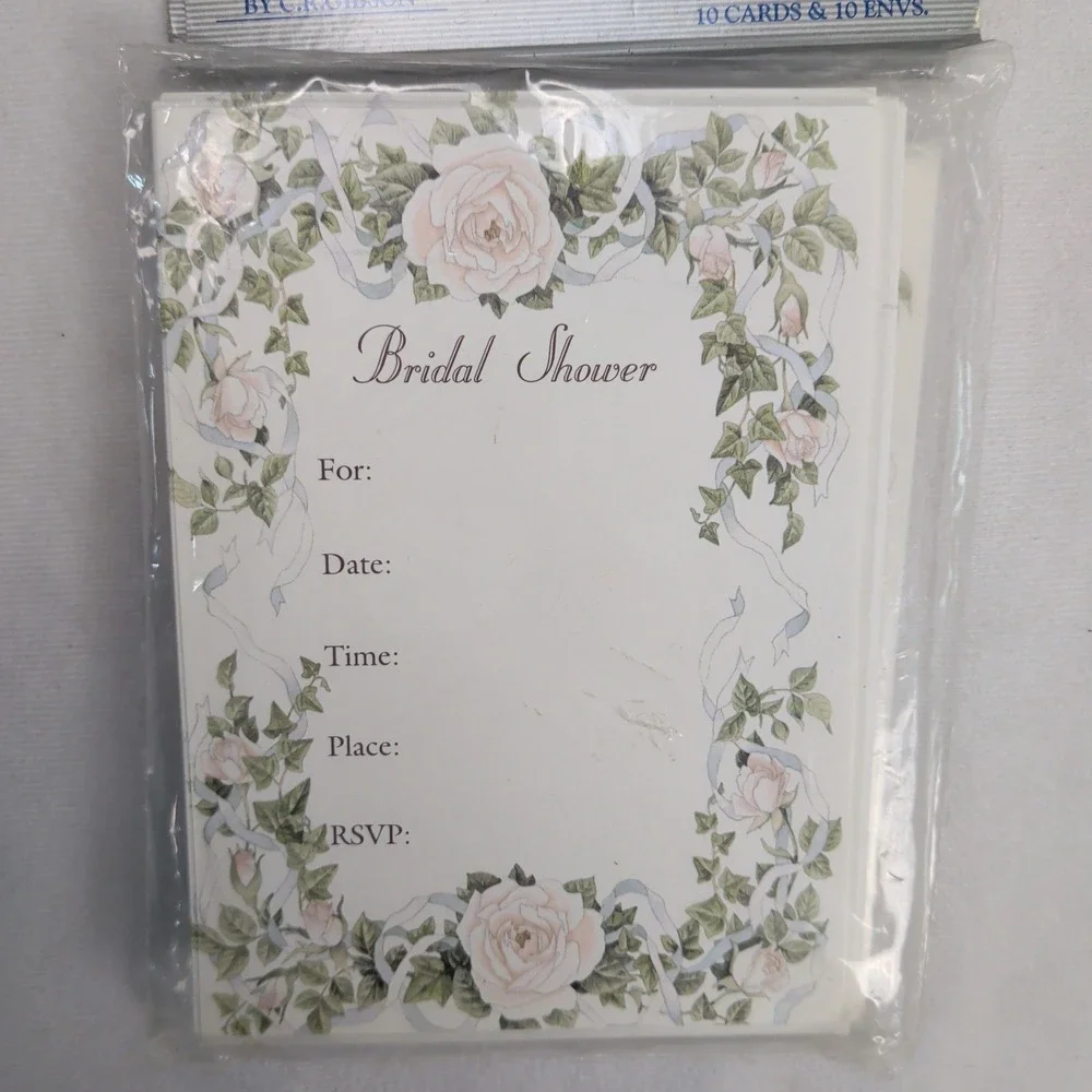 Vintage 90s Bridal Shower Invitations Pink Rose Floral 20 Count
